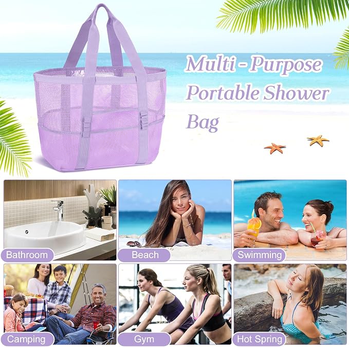 Hillban Large Beach Mesh Bags Bulk for Women Beach Tote Bag with 8 Pocket Zipper Waterproof Sandproof for Pool Cruise Ship - Image 7