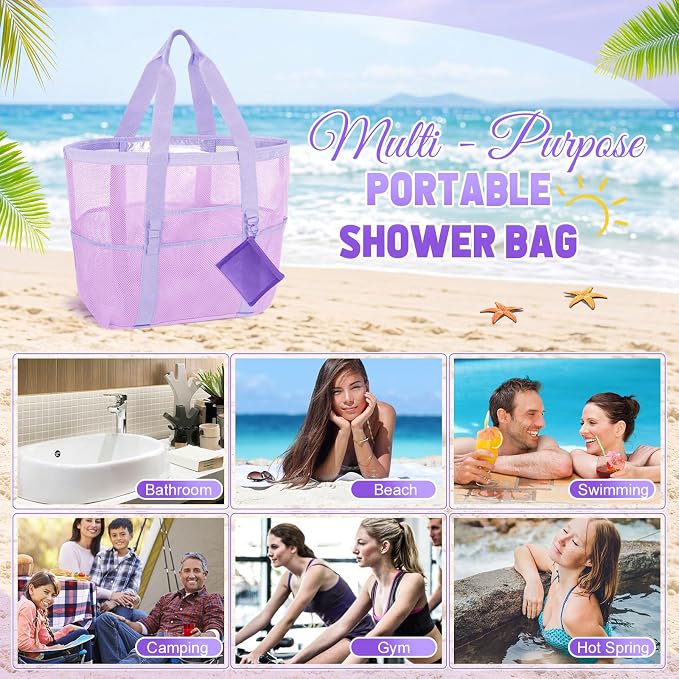 Hillban Large Mesh Beach Bag Bulk for Women Waterproof Sandproof Pool Tote Bag with 8 Pocket Small Zipper Pouch with Ring - Image 7