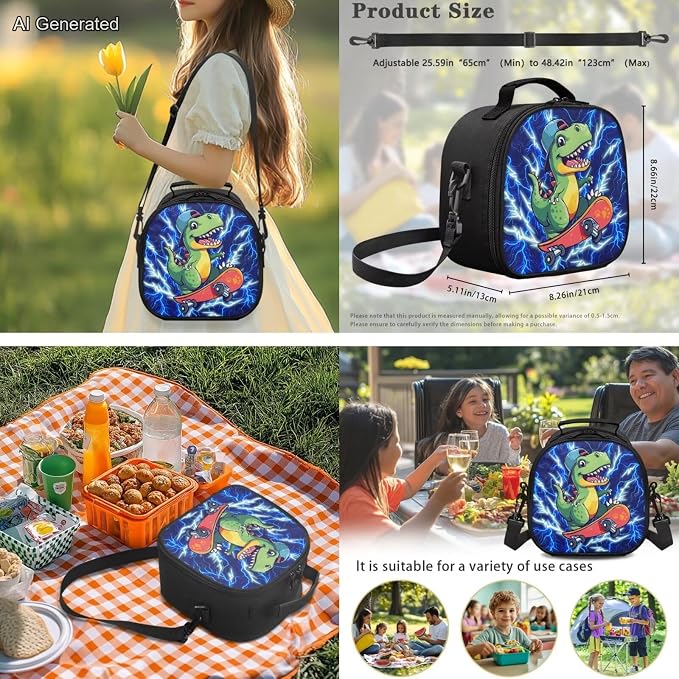 Skateboard Flash Dinosaur Backpack for Boys 6-12 Kids Backpack with Lunch Box Zipper Pencil Pouch Portable Student Backpacks for Teenagers Preschool Elementary Kindergarten Primary School - Image 4