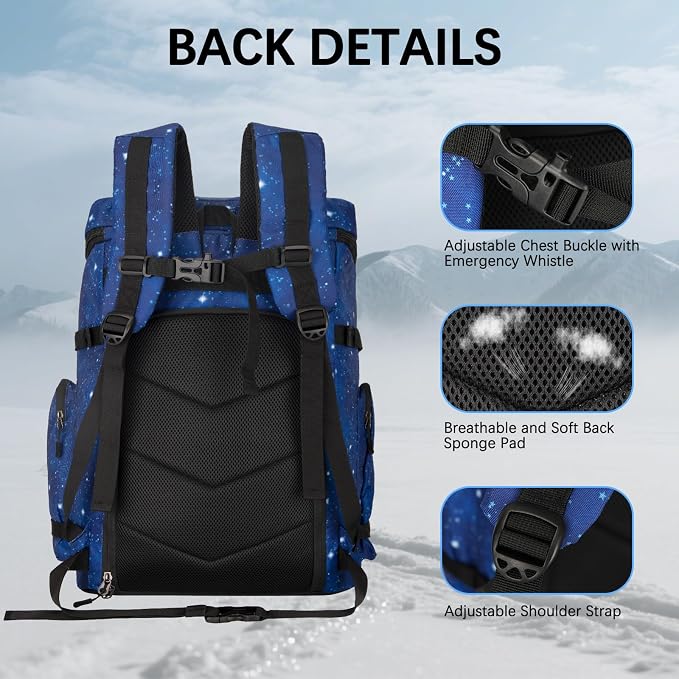 65L Waterproof Ski Boot Bag, Heavy Duty Snowboard Backpack for Helmet Goggles Gear, Air Travel Winter Sports Bag - Image 6