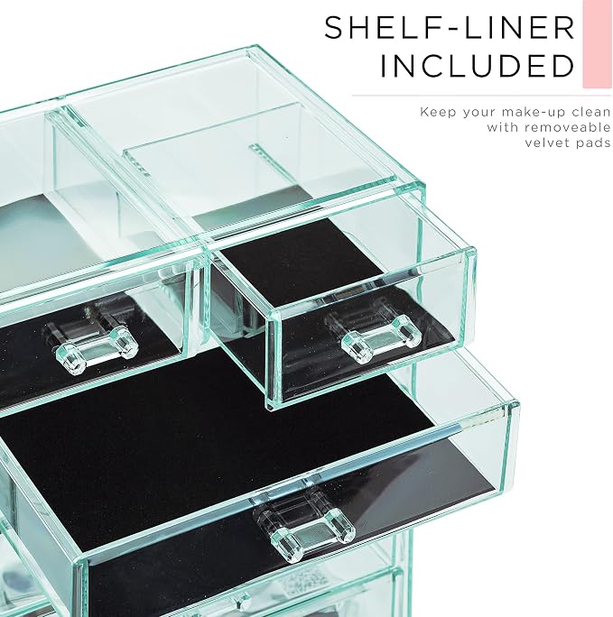 Sorbus Acrylic Makeup Organizer Set, 6-Drawer Vanity & Countertop Cosmetic Storage with Small & Wide Compartments, Teal Thrill Makeup Storage for Brushes, Jewelry – Holiday Gift for Women & Teens - Image 6