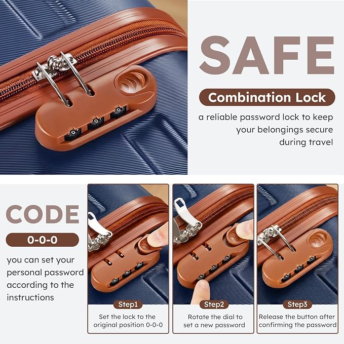 Suitour 4 Piece Luggage Sets, Hard Shell Suitcase Set with Spinner Wheels 16 20 24 28inch Travel Sets(Navy Brown) - Image 6
