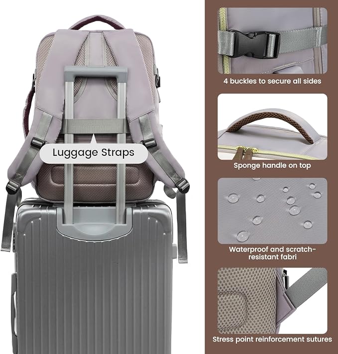 LOVEVOOK Travel Backpack for Women, 40L Carry On Backpack with 3 Packing Cubes,TSA Personal Item Travel Bag Airline Approved, Water Resistant Weekender Overnight Luggage Daypack, Fits 17 Inch Laptop - Image 9