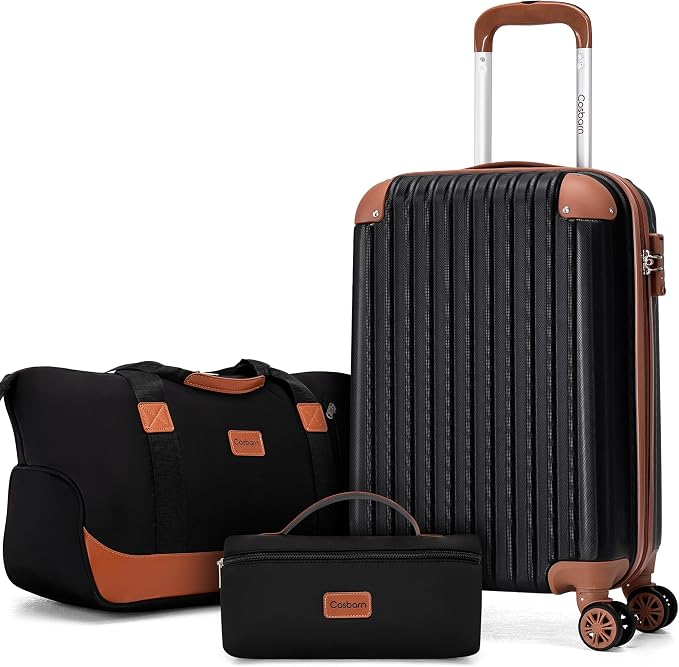 Cosbarn Carry On Luggage Sets 3 Piece, 20 Inch Luggage 22x14x9 Airline Approved with Wheels and TSA Lock, ABS Lightweight Hardshell Travel Suitcase Set with Duffel Bag Travel Bag for Men Women by Cosbarn