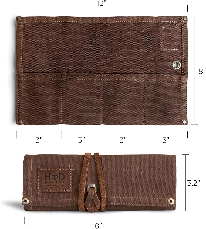 Hide & Drink, Waterproof Waxed Canvas Travel Watch Roll Organizer with 4 Slots, Easy Carry On Watchlover Storage, Handmade Travel Case, Honey Bourbon - Image 4