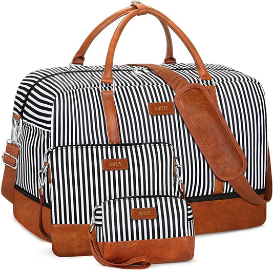 IBFUN Weekender Bags for Women, 21" Weekender Travel Bag, Travel Duffle Bag with Shoe Compartment Carry on Overnight Duffel Bag for Weekend Travel Business Trip, 3PCS by IBFUN