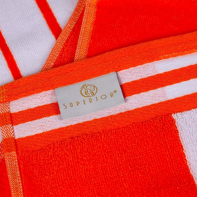 Superior Oversized Cotton Beach Towel Set of 2, Absorbent Towels for Bathroom, Beach, Pool, Swim, Adults, Kids, Vacation, Travel, Bath Sheet, Quick Dry Basics, Trip Essentials, Striped Decor, Coral - Image 6
