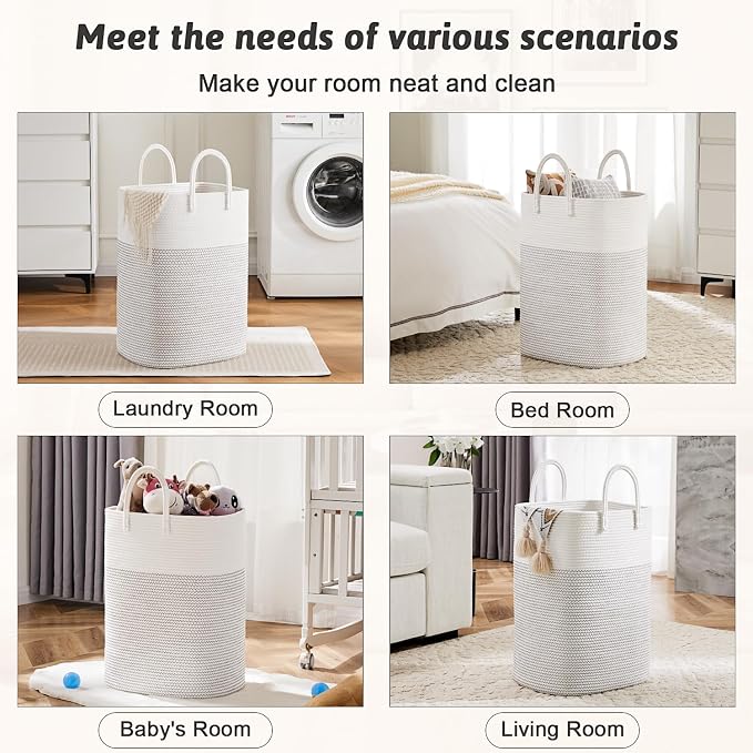 Artfeel Laundry Basket,Woven Cotton Rope Laundry Hamper,40L Versatile Storage for Dirty Clothes,Baby Toys,and Blankets in Bathroom, Nursery,and Living Room - Image 5