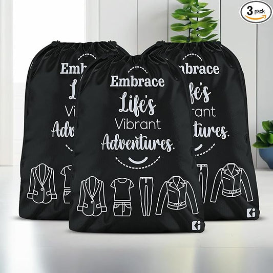 Kuber Industries Pack of 3 Cloth Storage Bag | Non-Woven Storage Organizer | Garments Cover for Laundry | Travel Storage Organizer for Clothing | Travel Cloth Carrying Bag | Medium | Black by Kuber+Industries