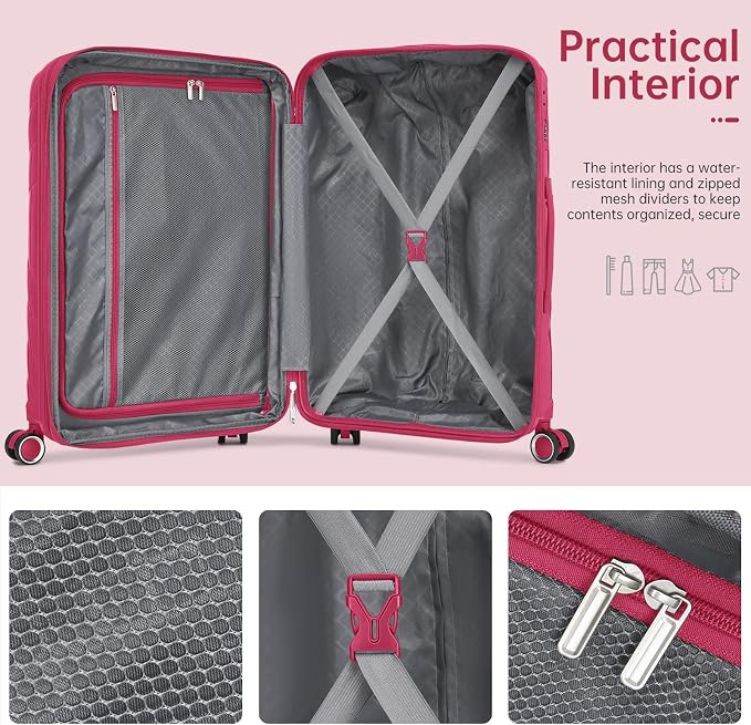 Carry On Luggage 22x14x9 Airline Approved, 20 Inch Expandable Hardshell Luggage Carry-on Suitcases with Spinner Wheels, Carry On Suitcase Set for Women (ROSE RED) - Image 5