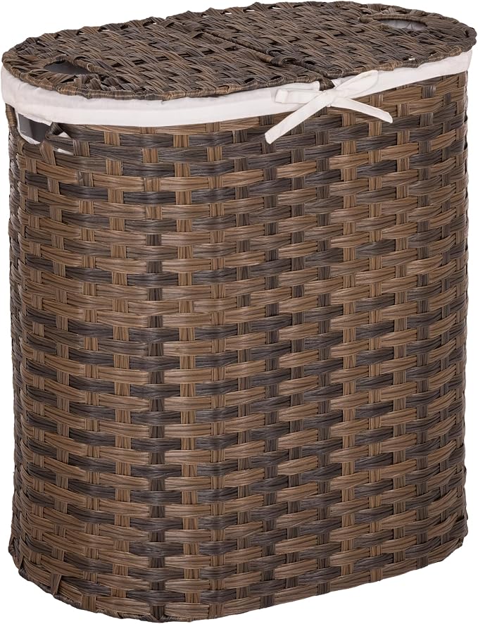 Seville Classics Premium Handwoven Portable Laundry Bin Basket with Carrying Handles, Household Storage for Clothes, Linens, Sheets, Mocha Brown, Oval Hamper by Unknown