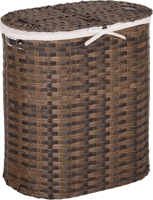 Seville Classics Premium Handwoven Portable Laundry Bin Basket with Carrying Handles, Household Storage for Clothes, Linens, Sheets, Mocha Brown, Oval Hamper by Unknown