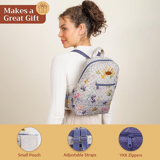 Maison d' Hermine Backpack for Women Men Cotton Shoulder Multipurpose Rucksack with Small Pouch Lightweight Multi Pocket Bag for Travel Work Beach Perfect for Spring Summer (Faience) - Image 5