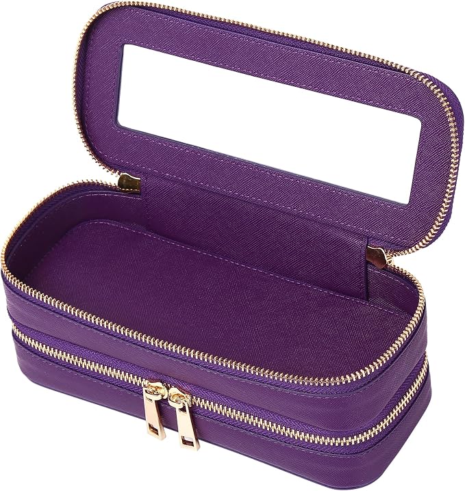 Double Layer Makeup Bag Makeup Brush Case Waterproof Travel Cosmetic & Toiletry Bag Purse Organizer and Car Essentials for Women (D.Purple, 2-Layer SLIM) by LOFOWN