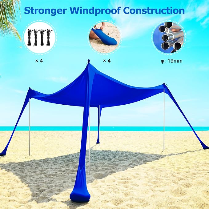 COMMOUDS Beach Tent Sun Shelter - UPF50+ Pop Up Beach Canopy with Sandbags & Sand Shovel & Windproof Poles, Portable Sun Shade for Beach, Camping, Picnics, Backyard - Image 4