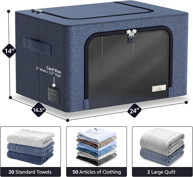 Sorbus Jumbo Storage Bins with Metal Frame - Oxford Fabric Storage Containers with Large Clear Window & Carry Handles - Stackable & Foldable Clothes Organizer Bags for Bedding Linen, Clothing & More - Image 2