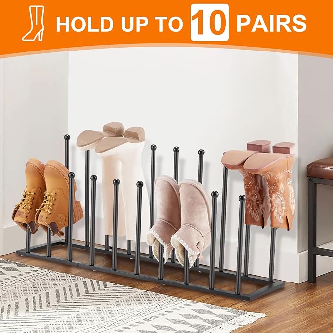 Housen Solutions 10 Pairs Boot Rack Organizer for Tall Boots, Large Capacity Metal Free Standing Shoe Racks, Black Cowboy Boot Holder Stand for Closet, Garage - Image 5