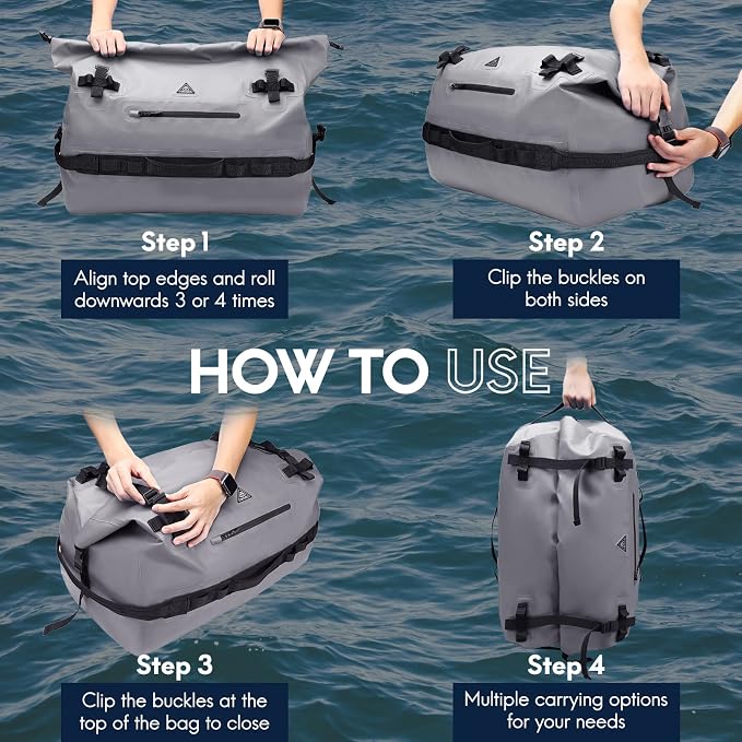 Haimont IPX7 Waterproof Roll-Top Dry Duffel Backpack | 60L/90L Sizes, 500D Tarpaulin, Welded Seams, Mesh Pockets, Boating & Kayaking - Image 8