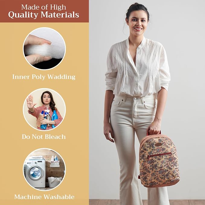 Maison d' Hermine Backpack for Women Men Cotton Shoulder Multipurpose Rucksack with Small Pouch Lightweight Multi Pocket Bag for Travel Work Beach Perfect for Spring Summer (Asmi - Asha) - Image 3