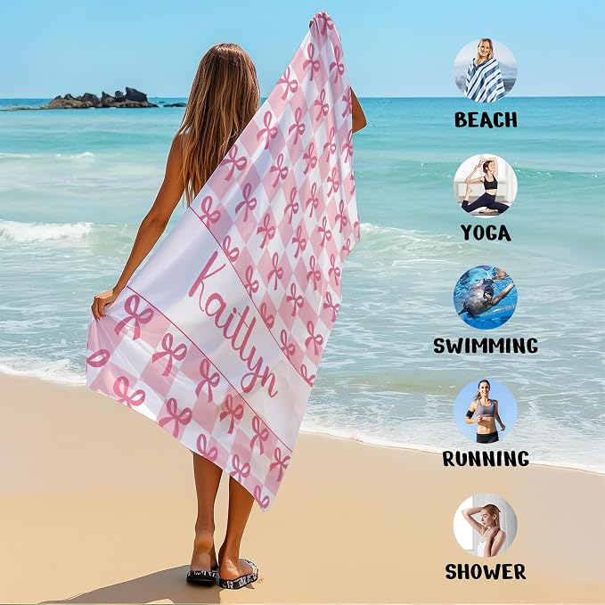 JML Personalized Beach Towel with Name, Custom Beach Towel with Text, Customized Bow Microfiber Pool Towel, Quick Dry & Absorbent Swim Towel for Adult,Anniversary, Birthday, Summer Holiday,Vacation - Image 6