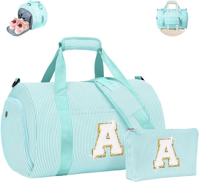 Gift for Teenager, Girls Travel Duffle Bag, Kids Initial Overnight Bags with Shoe Compartment, Personalized Weekend Bag with Cosmetic Pouch, Fashion Stuff for Teen Girl (Letter A) by Vogewood