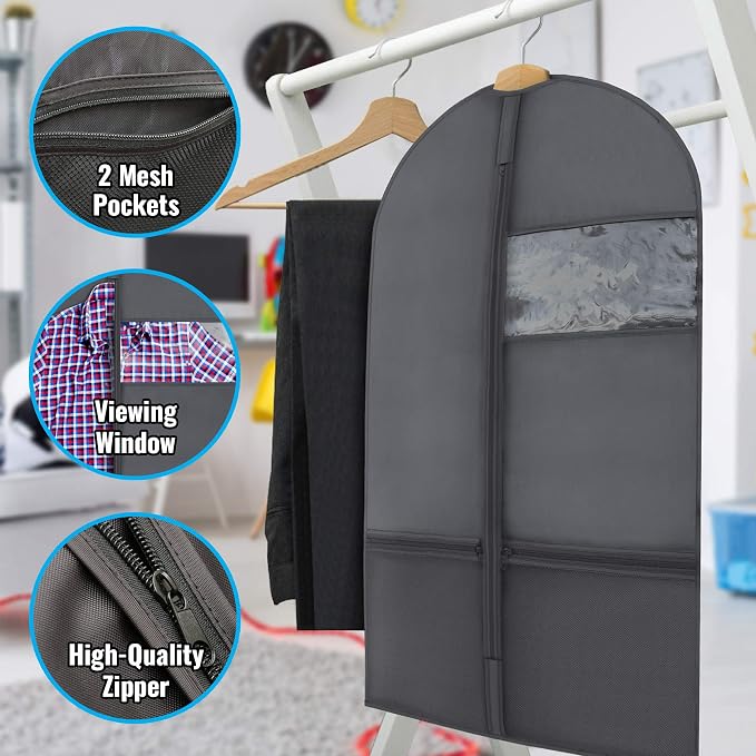 Plixio 36" Kids Garment Bags for Dance Costumes, Childrens Hanging Clothes | Childrens Hanging Clothes Organizer for Dress, Recital Outfit with Zippered Mesh Pockets for Shoes and Accessory Storage - Image 2