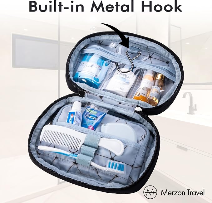 The Tomorrow Kit from, Hanging Toiletry Bag with Dual Compartments, Organized Travel Toiletry Organizer with Hook Closure, Made from Sturdy Water Resistant Nylon, HNG-732-BLK, Black - Image 7