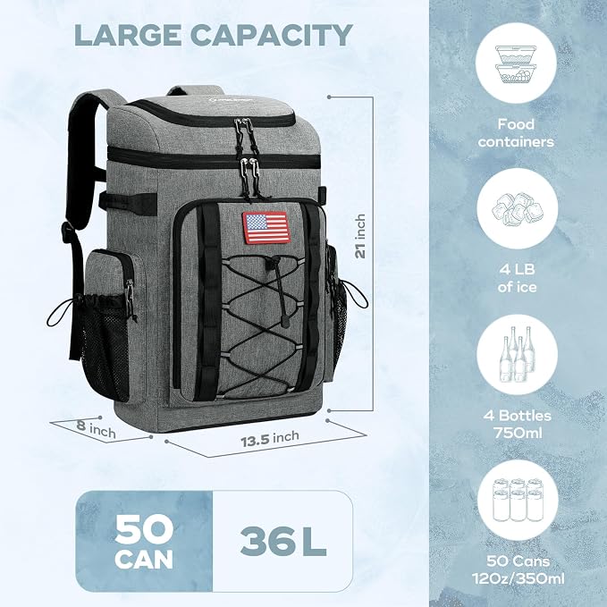 Maelstrom 35/50 Can Insulated Backpack Cooler, Leakproof Soft Lunch Ice Bag | Keeps Food Cold For 16h, Peva Liner, Durable Nylon, Ergonomic Padding. Perfect For Men, Women, Camping, Beach, Hiking, Travel - Image 4