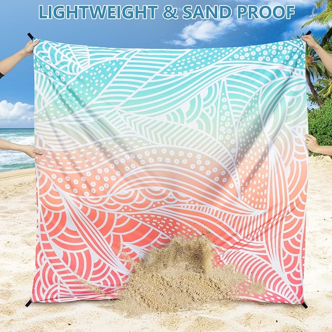 HIHOHO Beach Blanket Waterproof Sandproof Beach Mat for 1-8 Adults Quick Drying Durable Outdoor Picnic Mat for Beach Festival Travel Camping Hiking (Gradiant P&GN-Ripple, 79"×83"(4 Person)) - Image 5