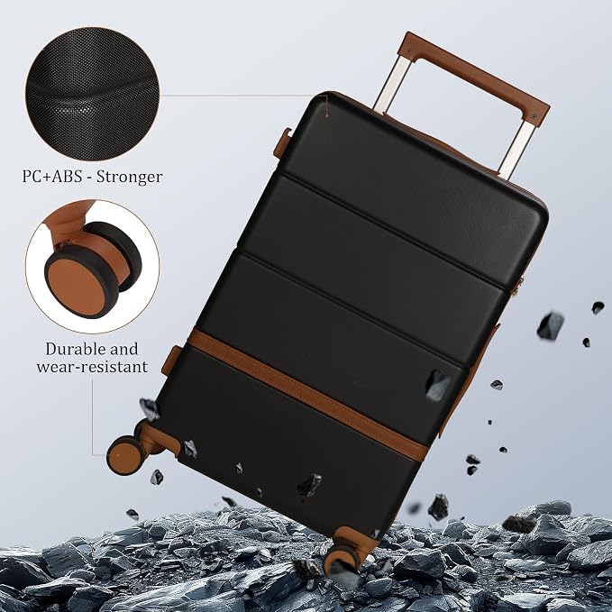 Carry On Luggage Set 3 Piece, 20 Inch Hard Shell Suitcase with Spinner Wheels Vintage PU Leather Weekender Duffel Bag TSA Lock Travel Luggage Combo for Men Women (Black) - Image 5