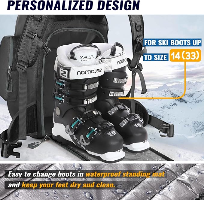 Ski Boot Bag, 65L Durable Travel Backpack, 1680D Nylon Waterproof Snowboard Boot Bag, Skiing and Snowboarding Travel Luggage for Helmet, Goggles, Gloves, Outerwear & Accessories - Image 6