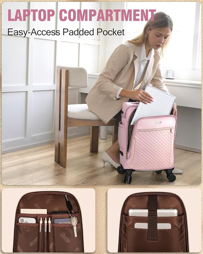 Carry On Luggage 22x14x9 Airline Approved, 20 Inch Softside Suitcase with 4 Pcs, Lightweight Luggage for Women with TSA Lock and 4 Spinner Wheels, Soft Side Carry-on Suitcases for Travel, Pink - Image 6