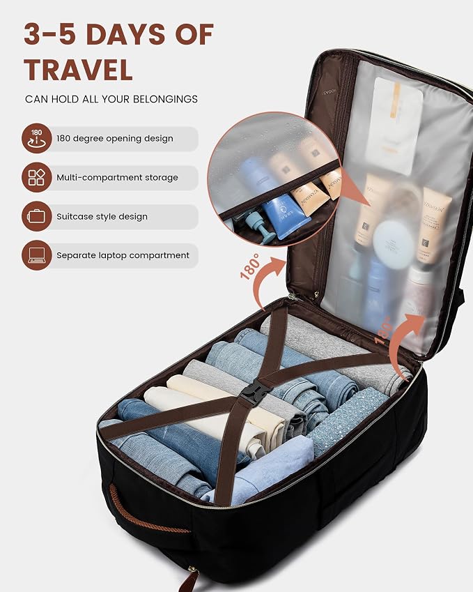 LOVEVOOK Rolling Backpack for Women, 50L Travel Backpack with Wheels, Carry on Luggage for Men, 17.3 Inch Wheeled Laptop Bag, Flight Approved Personal Item Suitcase - Image 6