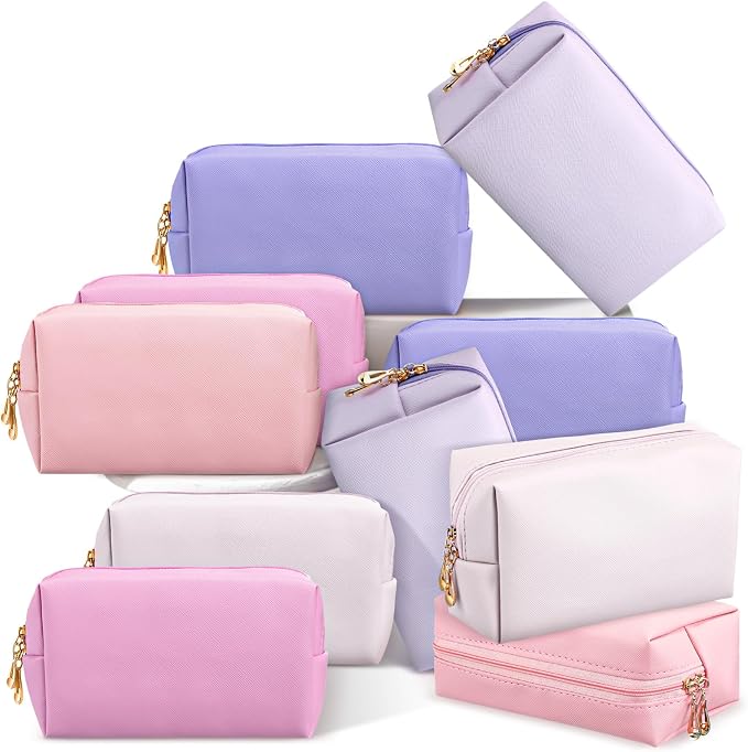 Kigeli Aesthetic Makeup Bags PU Leather Cosmetic Pouches Waterproof Plain Toiletry Bags Makeup Pouches Bulk for Women Party Gift Travel Storage Organizer (Pink Purple,7.1 x 2.8 x 4.3 in) by Kigeli