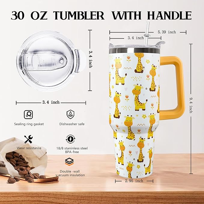 30 Oz Giraffe Tumbler With Handle Coffee Travel Mug Cup Water Bottle,Giraffe Gifts for Women