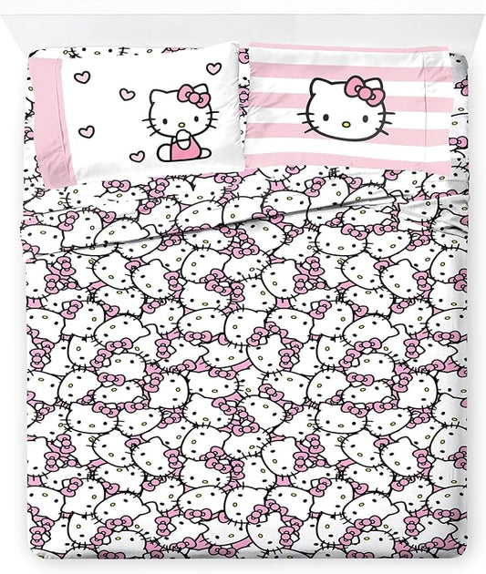 Jay Franco Sheet Set with Fitted, Flat Sheets & Pillow Cover - Ultra-Soft Bedding with Pillowcase for Room Decor, Multi - Hello Kitty, 4 Piece Full by JayFranco