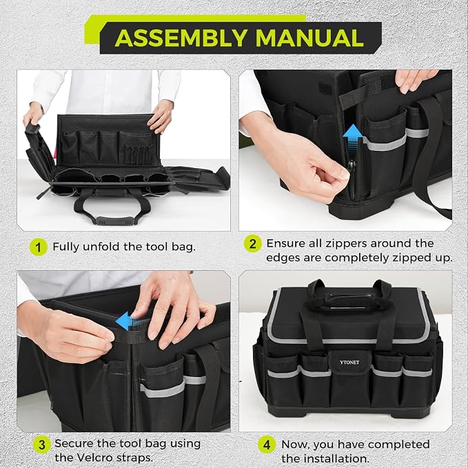 Heavy Duty Tool Bag 18-Inch, Extra Large 46 Pockets Electrician Tool Bag for men with Hard Bottom & Waterproof Pocket, 1680D Tear-Proof Toolbox Organizer for HVAC Mechanic, Father Dad Birthday Gift - Image 7