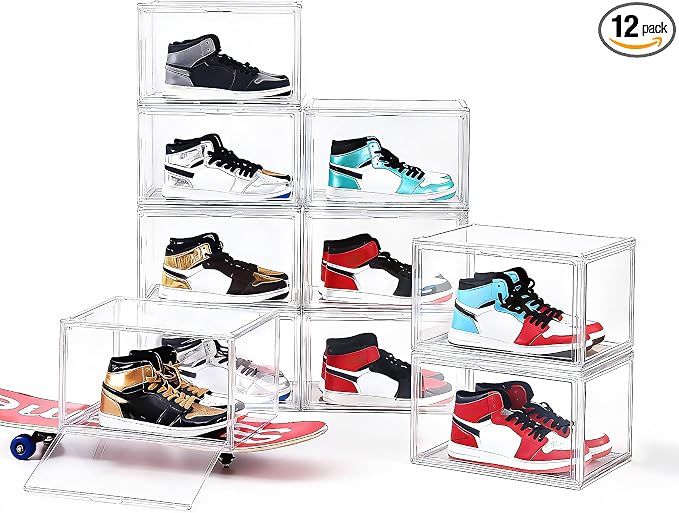 MMBABY 12 Pack Acrylic Clear Shoe Boxes Side Open Clear Plastic Stackable Sneaker Storage For Sneakerhead.Fits US Size 15 by MMBABY