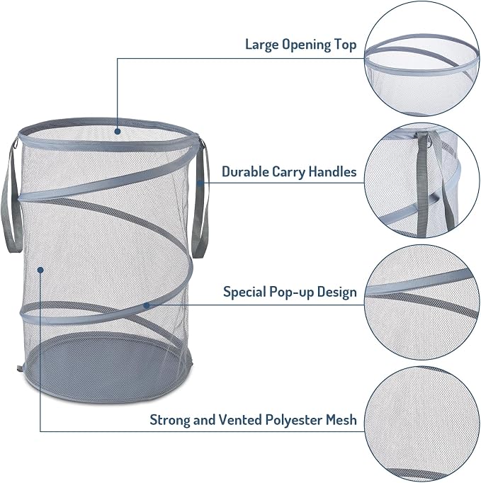 Seiritex Mesh Popup Laundry Hamper 115L Collapsible Laundry Basket Extra Large Capacity Foldable Clothing Storage Basket with Handles 26 H x 18 W x 18 L (Gray) - Image 4
