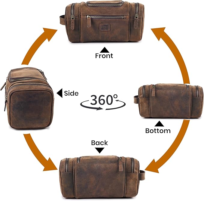 LEATHER VILLAGE Genuine Leather Travel Dopp Kit for Men & Women – Water-Resistant Large-Capacity Hanging Toiletry Bag for Travel, Grooming, Bathroom Organization, Shaving Essentials & Gym Use - Brown - Image 6