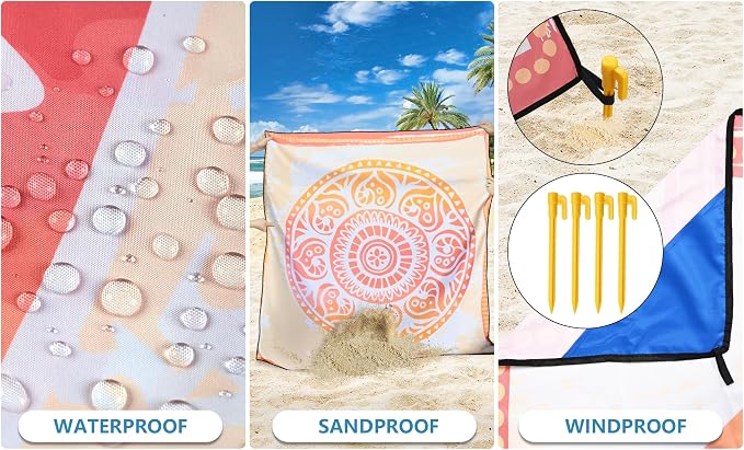 HIHOHO Beach Blanket Waterproof Sandproof Extra Large Beach Mat 79" X 83"/120"x108"for 1-8 Adults Quick Drying Durable Outdoor Picnic Mat for Beach Travel Camping Hiking - Image 3
