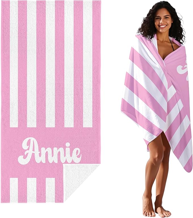 JML Personalized Beach Towel with Name, Custom Cabana Stripe Beach Towel, Customized Microfiber Pool Towel, Quick Dry & Absorbent Swim Towel for Adult,Mother's Day, Birthday, Summer Holiday,Vacation - Image 2