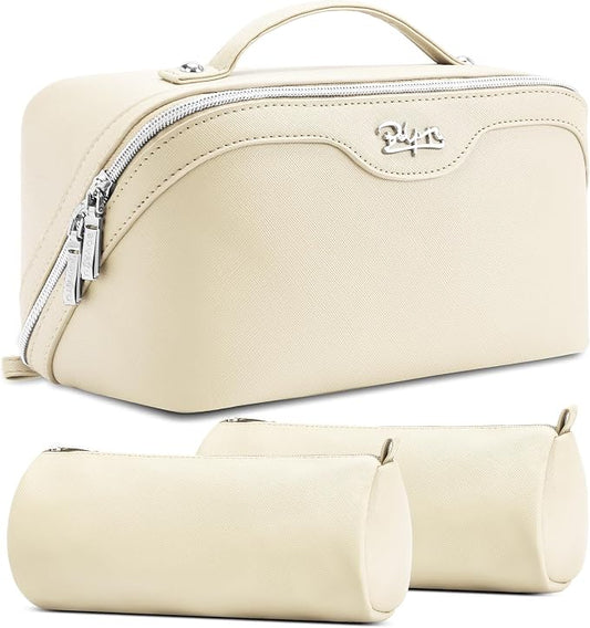 BOYATU Travel Makeup Bag Organizer Cosmetic Bag: 3 Pcs Set Make up Bags for Women with Handle - Waterproof Vegan Leather Toiletry Bags Travel Essentials Pouch with Compartments (C-04-White) by BOYATU