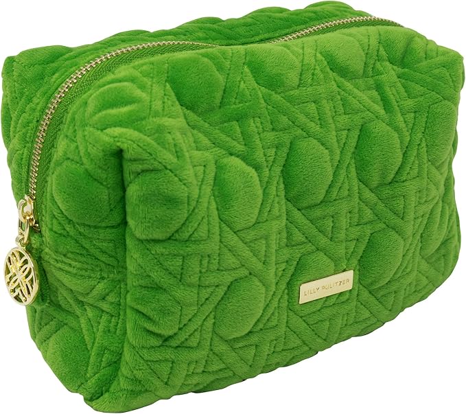 Lilly Pulitzer Gold Quilted Zipper Pouches, Cute Cosmetic Case for Women, Travel Toiletry Bag, Small Pouch Bag for Supplies, Set of 2, Makeup or Toiletries (Peninsula Green) - Image 2