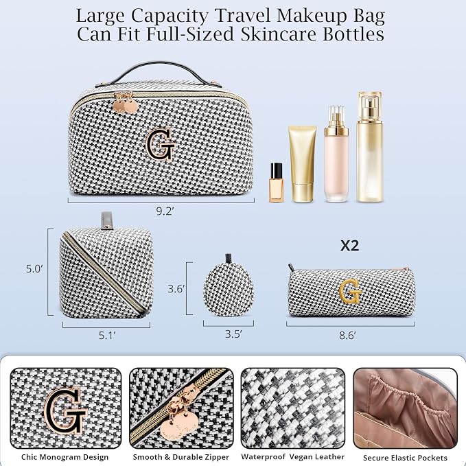 Personalized Gift Travel Makeup Bag: Initial Makeup Organizer Bag for Women | 3-in-1 Custom Make up Bag Set - Vegan Leather Travel Cosmetic Bag - Luxury Gift for Women – Birthday, Anniversary, Graduation - Image 6