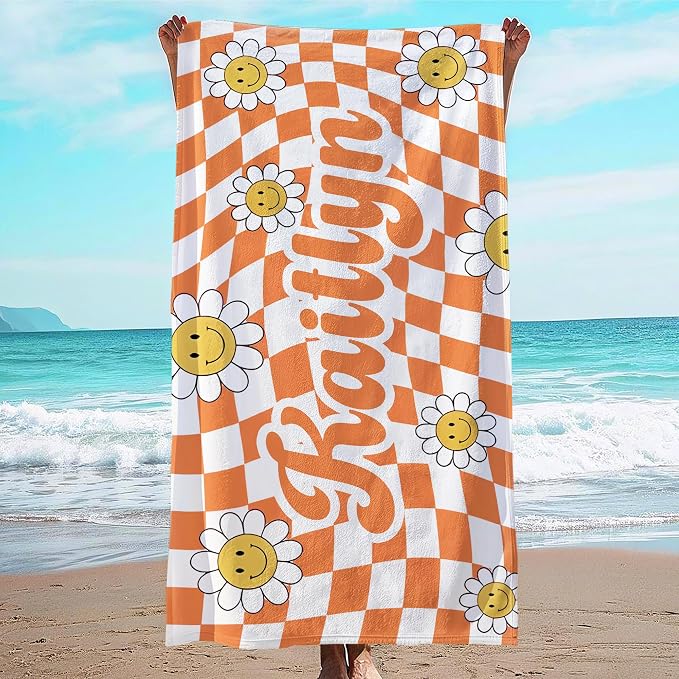 JML Personalized Beach Towel with Name, Custom Flower Beach Towel, Customized Microfiber Pool Towel, Quick Dry & Absorbent Swim Towel for Adult,Anniversary, Birthday, Summer Holiday,Vacation by JML