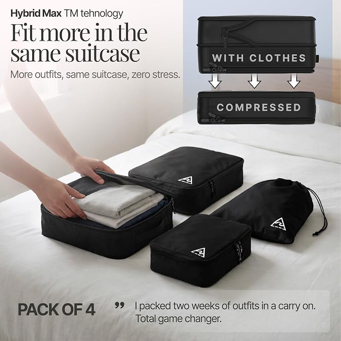 Well Traveled 4 pcs Compression Packing Bags Cubes Set with HybridMax Double-Capacity Design - Packing Cubes for Travel Compression to Maximize Limited Luggage Space, Black - Image 5