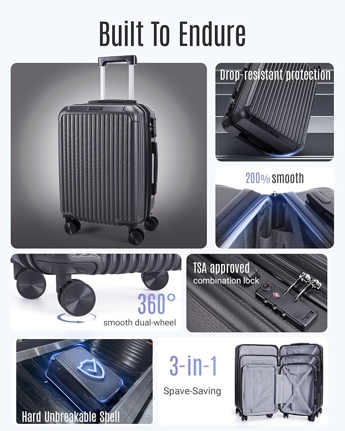 LIGHT FLIGHT 3 Piece Luggage Sets With Spinner Wheels Hardshell TSA Lock | Durability, Spinner Wheels, Hardside Lightweight, TSA Lock, Durable, PC+ABS, Mobility, - Image 3