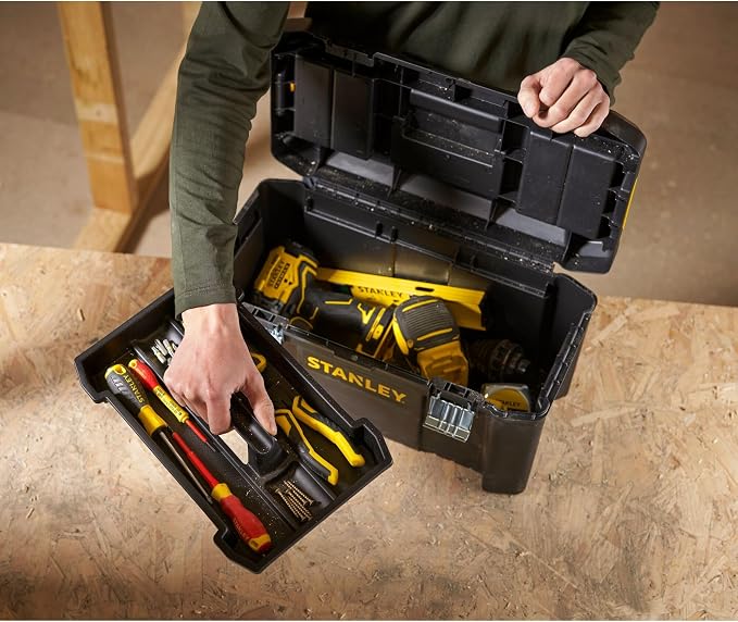 Stanley STST1-75521 Tool Box (19 Inches, 48.2 x 25.4 x 25 cm, Load up to 8 kg, Tool Box with Metal Clasps, Organiser with Removable Carrier, Robust Plastic Case) - Image 4
