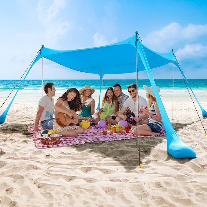 COMMOUDS Beach Tent Sun Shelter - UPF50+ Pop Up Beach Canopy with Sandbags & Sand Shovel & Windproof Poles, Portable Sun Shade for Beach, Camping, Picnics, Backyard by COMMOUDS